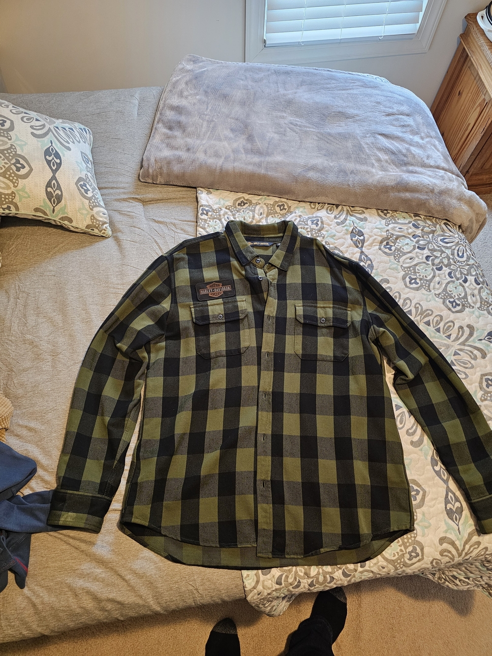 Harley-Davidson Olive & Black Plaid Button-Down Shirt
